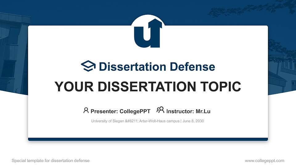University of Siegen – Artur-Woll-Haus campus Graduation Thesis Defense PPT Template16:9 ratio PPT effect preview image