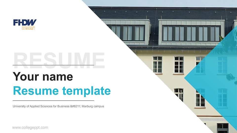 University of Applied Sciences for Business – Marburg campus Resume PPT Template16:9 ratio PPT effect preview image