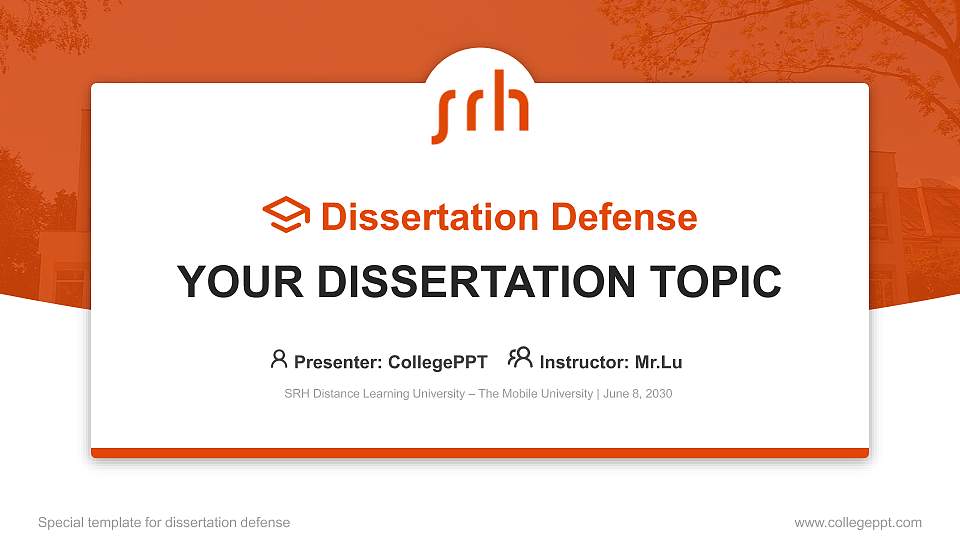 SRH Distance Learning University – The Mobile University Graduation Thesis Defense PPT Template16:9 ratio PPT effect preview image