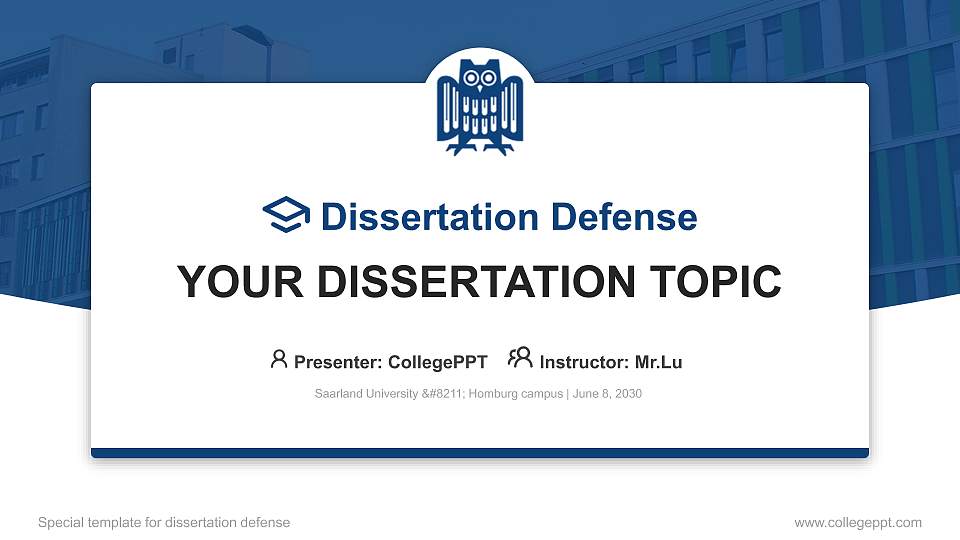 Saarland University – Homburg campus Graduation Thesis Defense PPT Template16:9 ratio PPT effect preview image