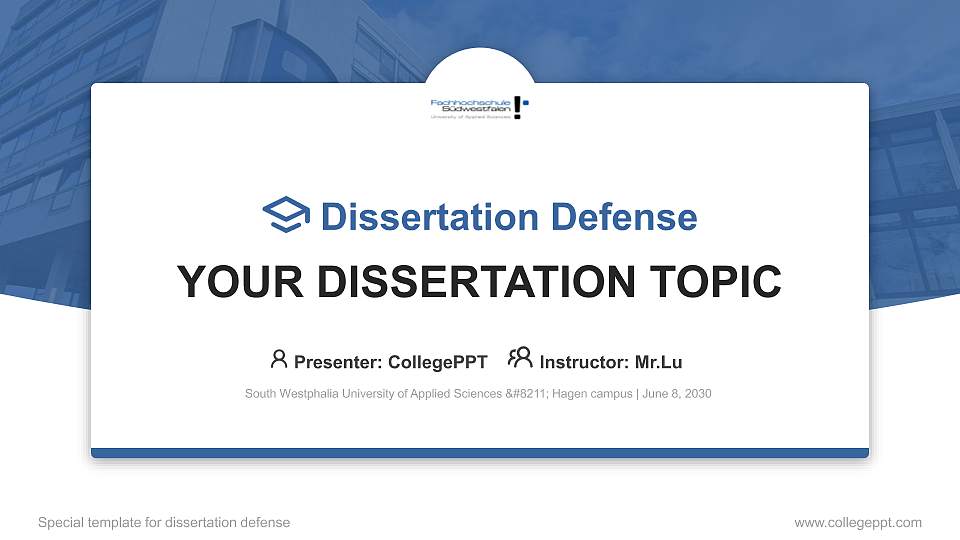 South Westphalia University of Applied Sciences – Hagen campus Graduation Thesis Defense PPT Template16:9 ratio PPT effect preview image