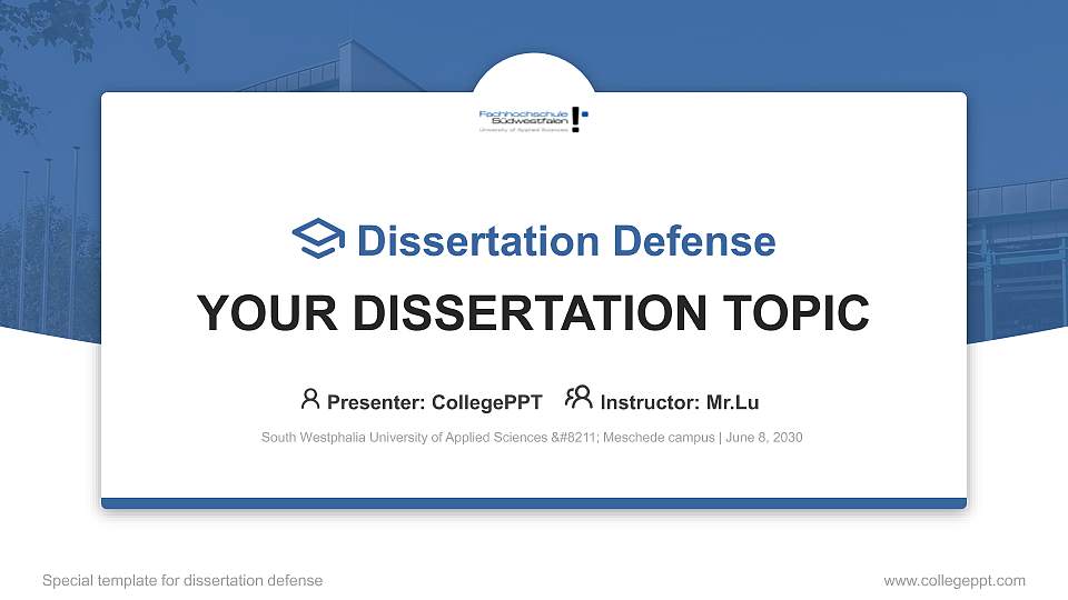 South Westphalia University of Applied Sciences – Meschede campus Graduation Thesis Defense PPT Template16:9 ratio PPT effect preview image