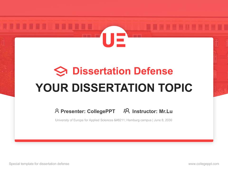 University of Europe for Applied Sciences – Hamburg campus Graduation Thesis Defense PPT Template4:3 ratio PPT effect preview image7