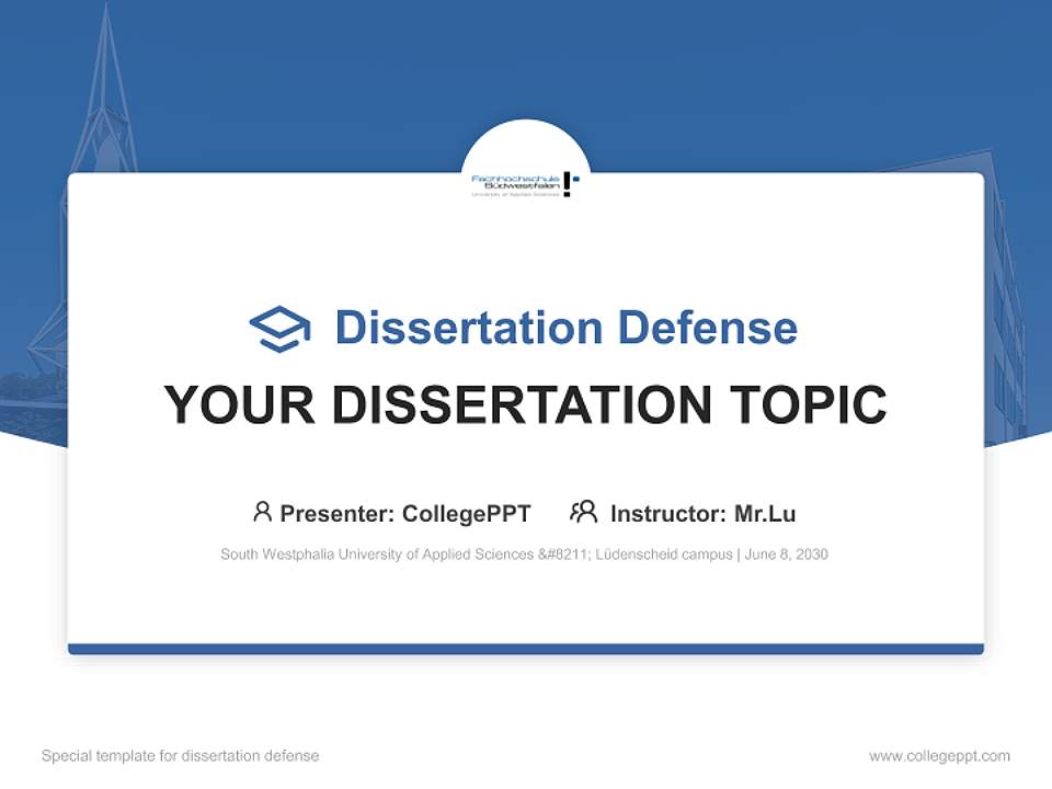 South Westphalia University of Applied Sciences – Lüdenscheid campus Graduation Thesis Defense PPT Template4:3 ratio PPT effect preview image7