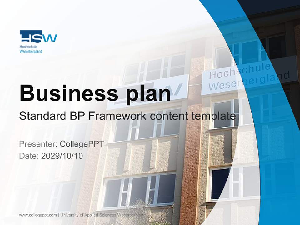 University of Applied Sciences Weserbergland Competition/Entrepreneurship Contest PPT Template4:3 ratio PPT effect preview image9