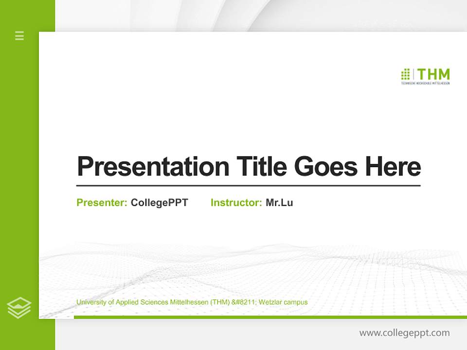 University of Applied Sciences Mittelhessen (THM) – Wetzlar campus Thesis Proposal/Graduation Defense PPT Template4:3 ratio PPT effect preview image5