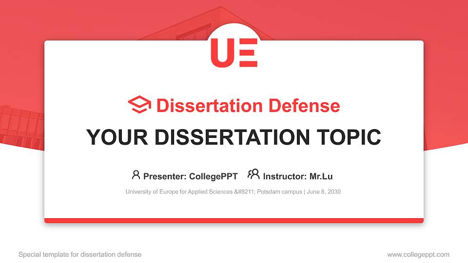 University of Europe for Applied Sciences – Potsdam campus Graduation Thesis Defense PPT Template16:9 ratio PPT effect preview image