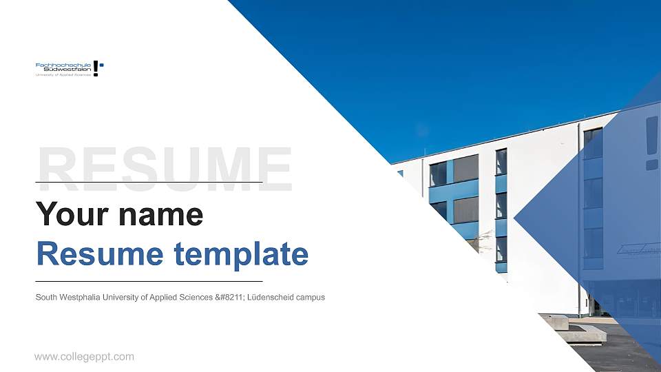 South Westphalia University of Applied Sciences – Lüdenscheid campus Resume PPT Template16:9 ratio PPT effect preview image