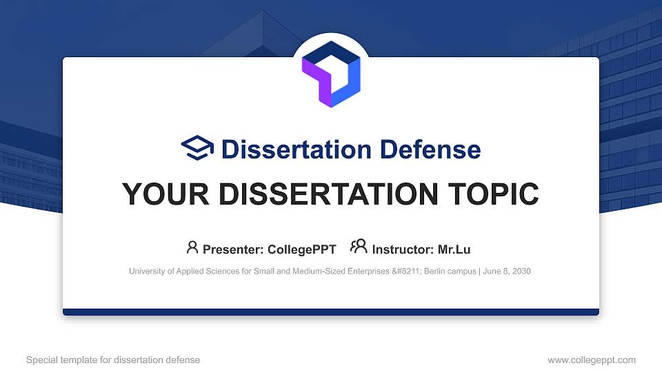 University of Applied Sciences for Small and Medium-Sized Enterprises – Berlin campus Graduation Thesis Defense PPT Template16:9 ratio PPT effect preview image