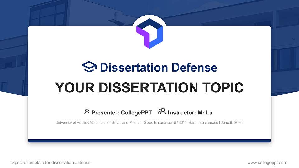 University of Applied Sciences for Small and Medium-Sized Enterprises – Bamberg campus Graduation Thesis Defense PPT Template16:9 ratio PPT effect preview image