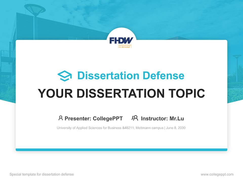 University of Applied Sciences for Business – Mettmann campus Graduation Thesis Defense PPT Template4:3 ratio PPT effect preview image7