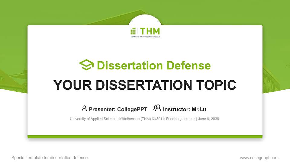 University of Applied Sciences Mittelhessen (THM) – Friedberg campus Graduation Thesis Defense PPT Template16:9 ratio PPT effect preview image