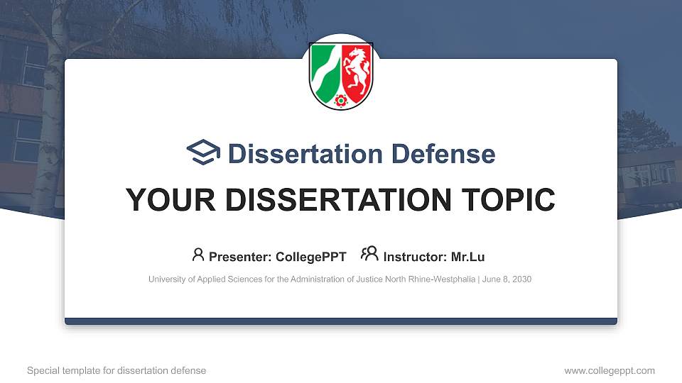 University of Applied Sciences for the Administration of Justice North Rhine-Westphalia Graduation Thesis Defense PPT Template16:9 ratio PPT effect preview image1