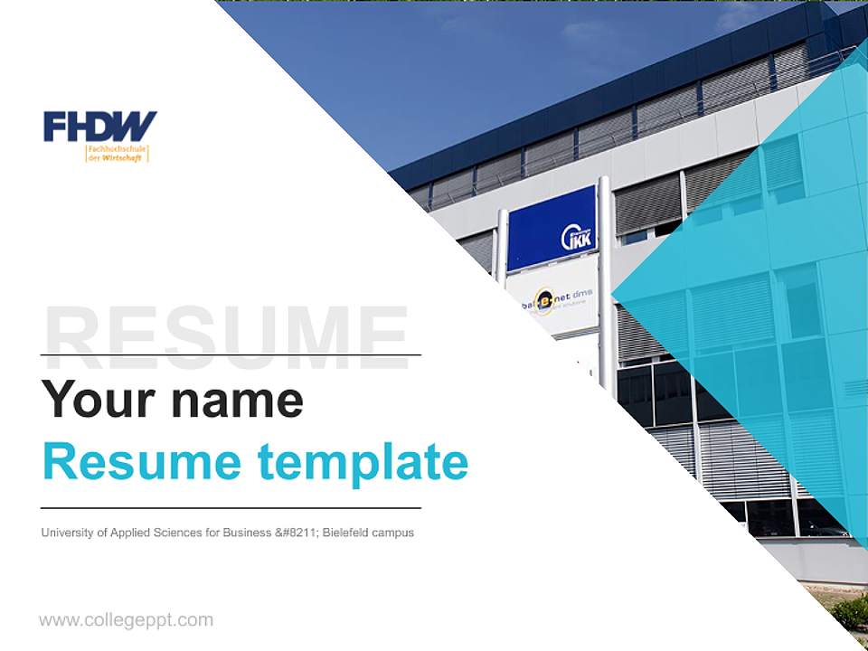 University of Applied Sciences for Business – Bielefeld campus Resume PPT Template4:3 ratio PPT effect preview image5