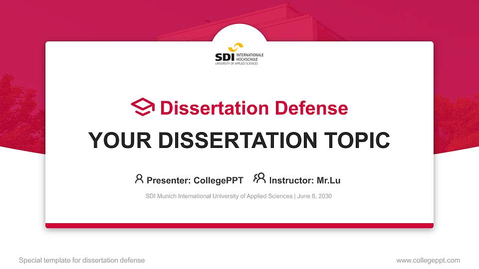 SDI Munich International University of Applied Sciences Graduation Thesis Defense PPT Template16:9 ratio PPT effect preview image