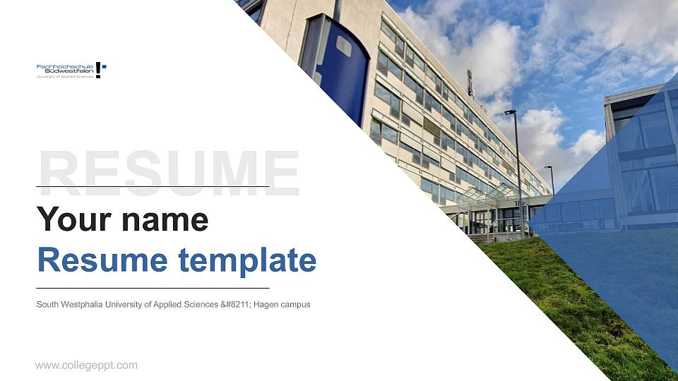 South Westphalia University of Applied Sciences – Hagen campus Resume PPT Template16:9 ratio PPT effect preview image