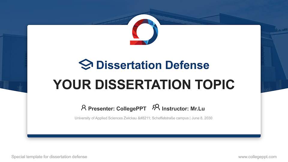University of Applied Sciences Zwickau – Scheffelstraße campus Graduation Thesis Defense PPT Template16:9 ratio PPT effect preview image