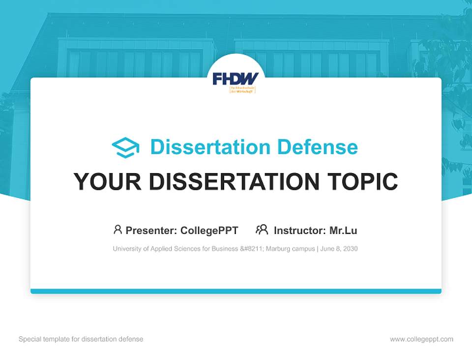 University of Applied Sciences for Business – Marburg campus Graduation Thesis Defense PPT Template4:3 ratio PPT effect preview image7