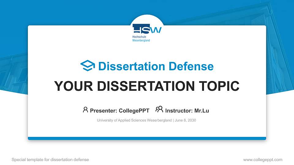University of Applied Sciences Weserbergland Graduation Thesis Defense PPT Template16:9 ratio PPT effect preview image