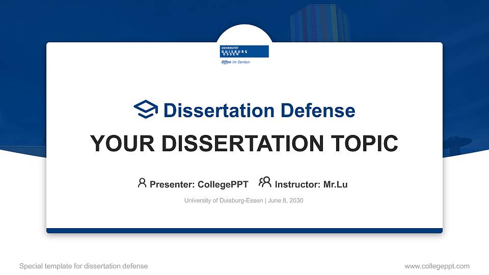 University of Duisburg-Essen Graduation Thesis Defense PPT Template16:9 ratio PPT effect preview image