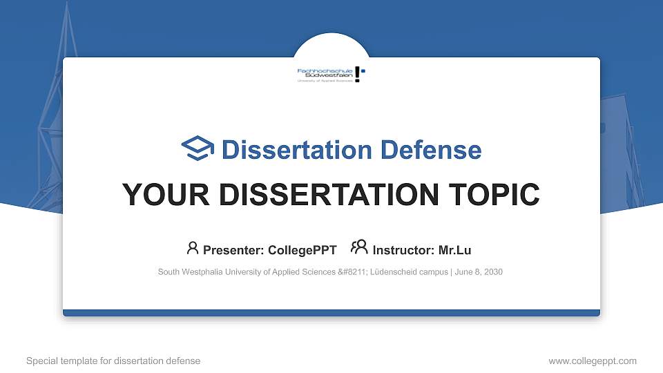 South Westphalia University of Applied Sciences – Lüdenscheid campus Graduation Thesis Defense PPT Template16:9 ratio PPT effect preview image