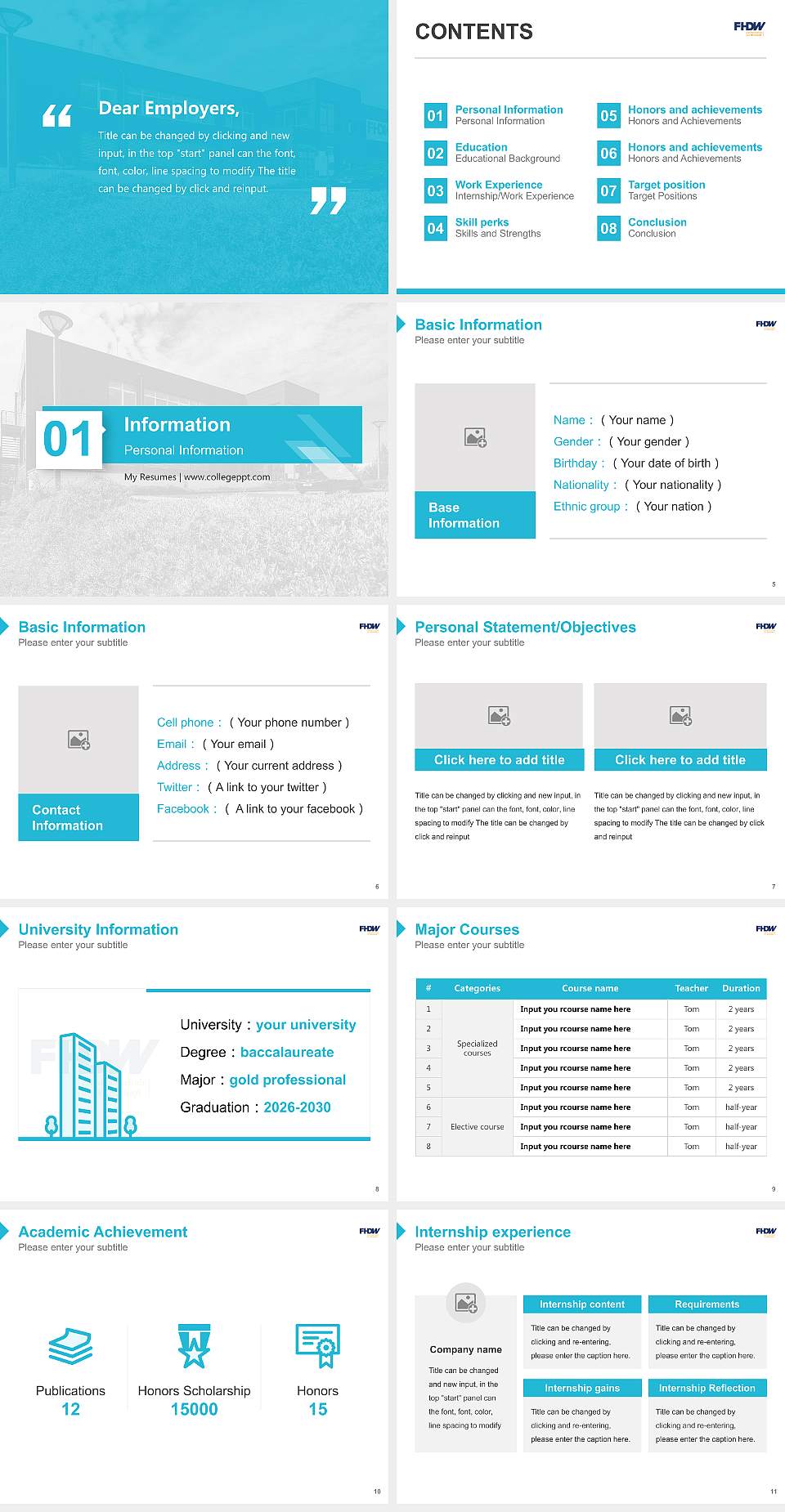 University of Applied Sciences for Business – Mettmann campus Resume PPT Template4:3 ratio PPT effect preview image2