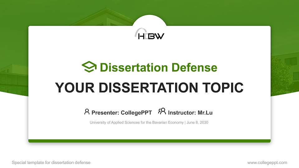 University of Applied Sciences for the Bavarian Economy Graduation Thesis Defense PPT Template16:9 ratio PPT effect preview image