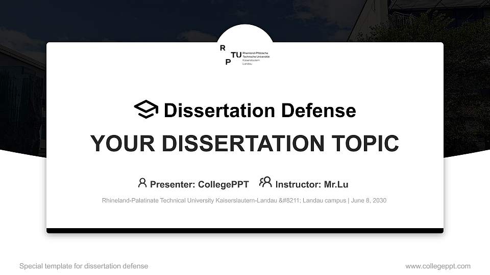Rhineland-Palatinate Technical University Kaiserslautern-Landau – Landau campus Graduation Thesis Defense PPT Template16:9 ratio PPT effect preview image