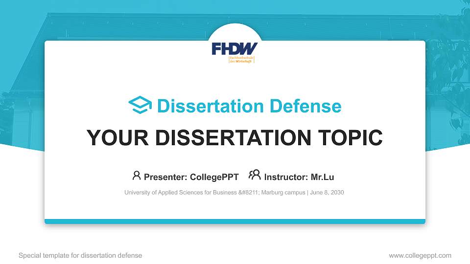 University of Applied Sciences for Business – Marburg campus Graduation Thesis Defense PPT Template16:9 ratio PPT effect preview image