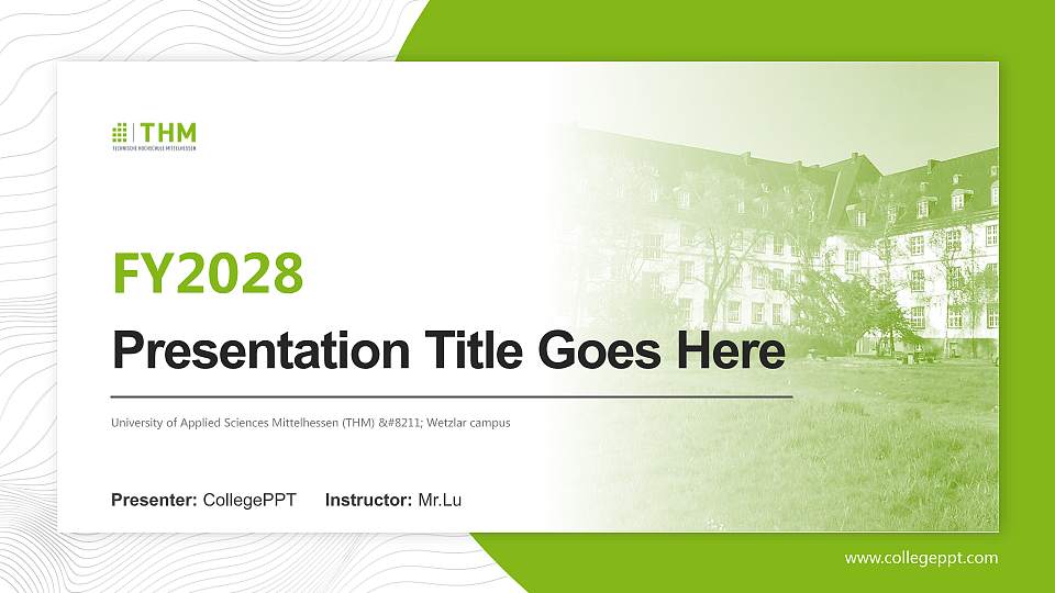 University of Applied Sciences Mittelhessen (THM) – Wetzlar campus Academic Presentation/Research Findings Report PPT Template16:9 ratio PPT effect preview image