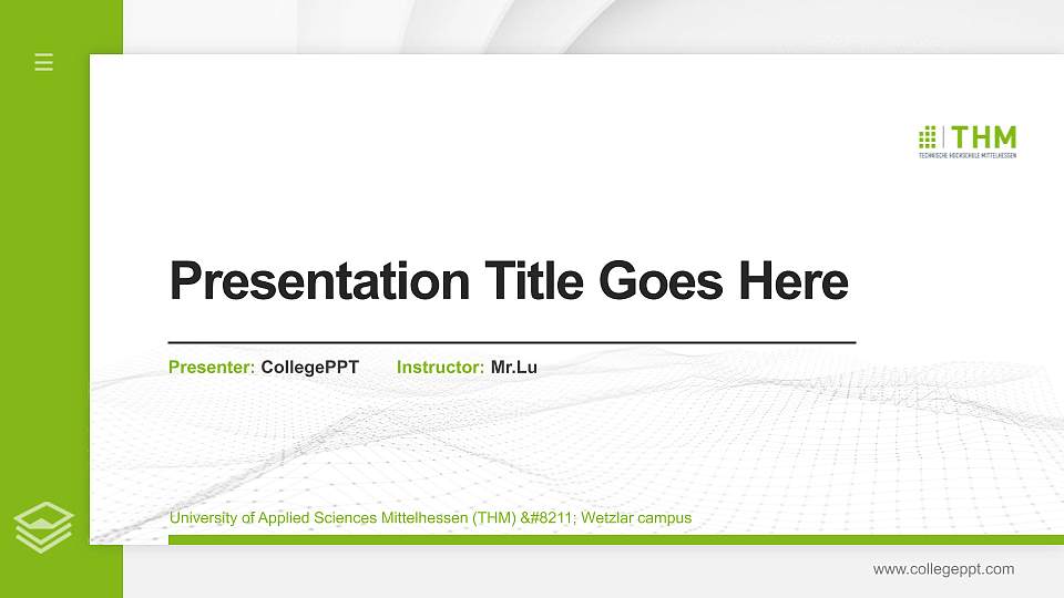 University of Applied Sciences Mittelhessen (THM) – Wetzlar campus Thesis Proposal/Graduation Defense PPT Template16:9 ratio PPT effect preview image
