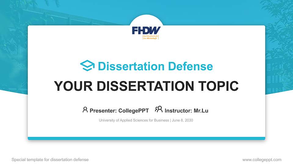 University of Applied Sciences for Business Graduation Thesis Defense PPT Template16:9 ratio PPT effect preview image