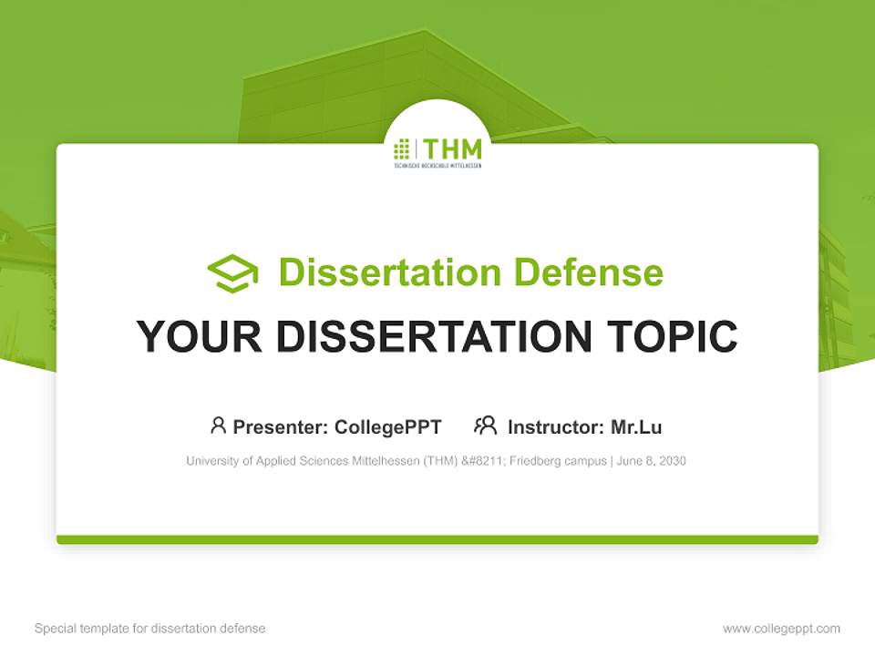 University of Applied Sciences Mittelhessen (THM) – Friedberg campus Graduation Thesis Defense PPT Template4:3 ratio PPT effect preview image7