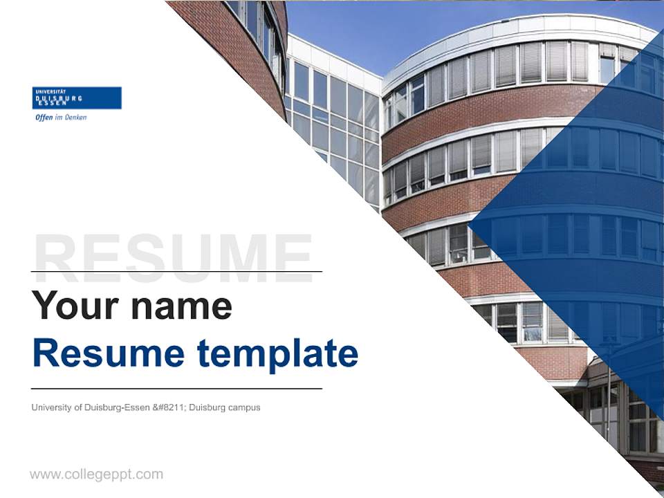 University of Duisburg-Essen – Duisburg campus Resume PPT Template4:3 ratio PPT effect preview image5