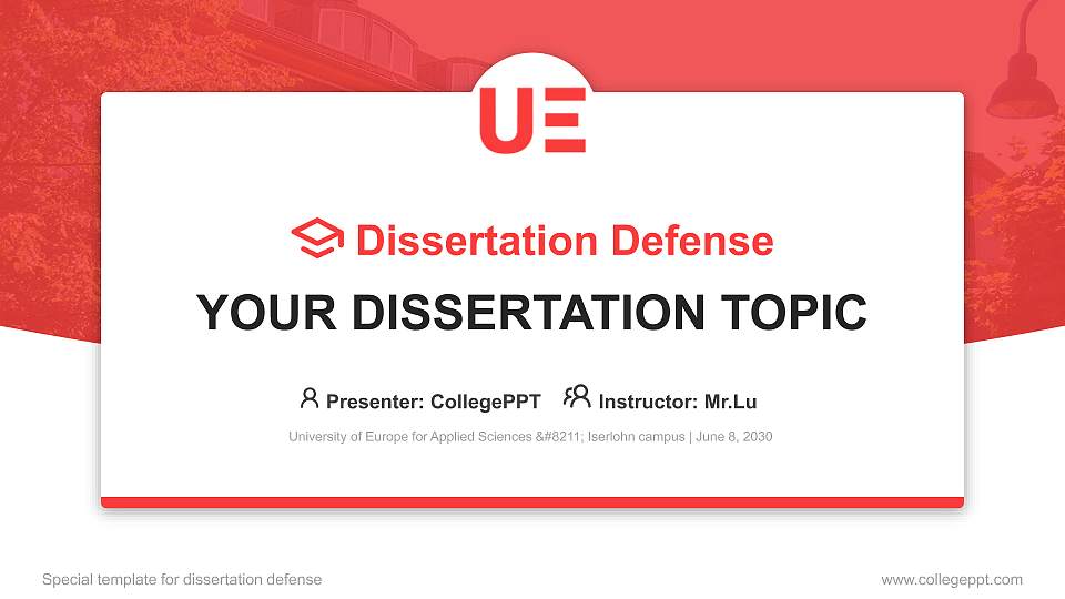 University of Europe for Applied Sciences – Iserlohn campus Graduation Thesis Defense PPT Template16:9 ratio PPT effect preview image