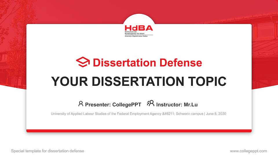 University of Applied Labour Studies of the Federal Employment Agency – Schwerin campus Graduation Thesis Defense PPT Template16:9 ratio PPT effect preview image