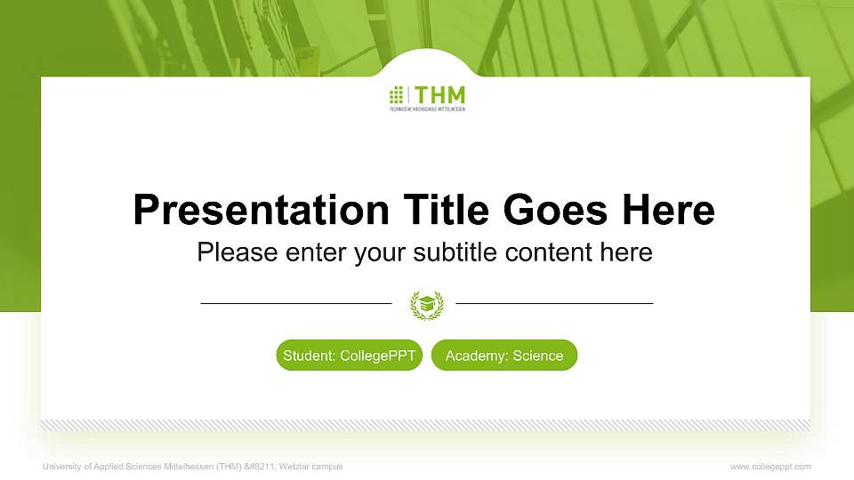 University of Applied Sciences Mittelhessen (THM) – Wetzlar campus National Scholarship Defense PPT Template16:9 ratio PPT effect preview image