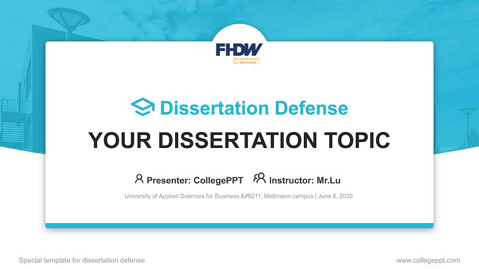University of Applied Sciences for Business – Mettmann campus Graduation Thesis Defense PPT Template16:9 ratio PPT effect preview image