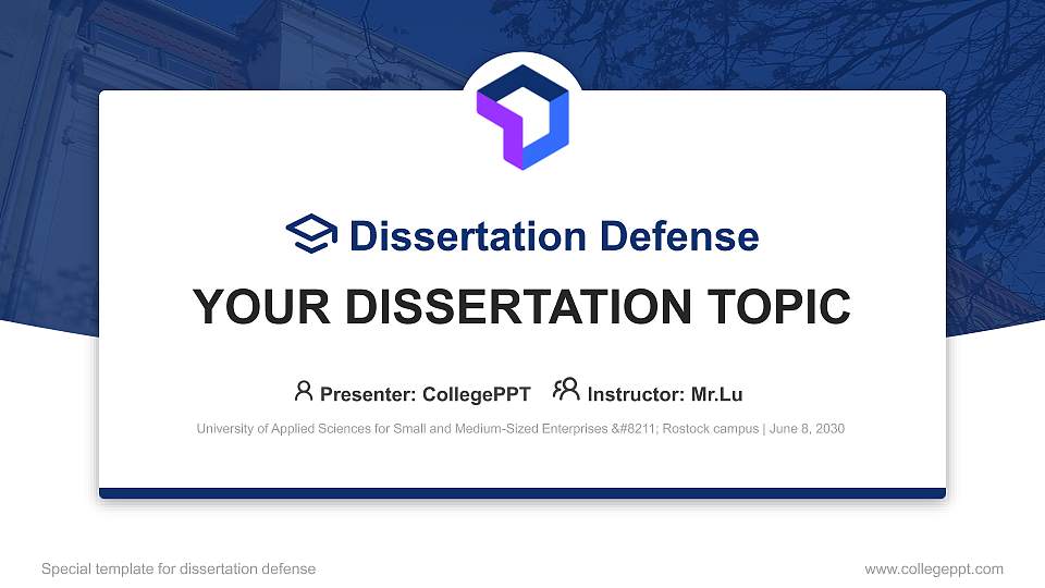 University of Applied Sciences for Small and Medium-Sized Enterprises – Rostock campus Graduation Thesis Defense PPT Template16:9 ratio PPT effect preview image