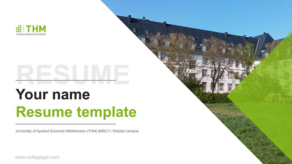 University of Applied Sciences Mittelhessen (THM) – Wetzlar campus Resume PPT Template16:9 ratio PPT effect preview image