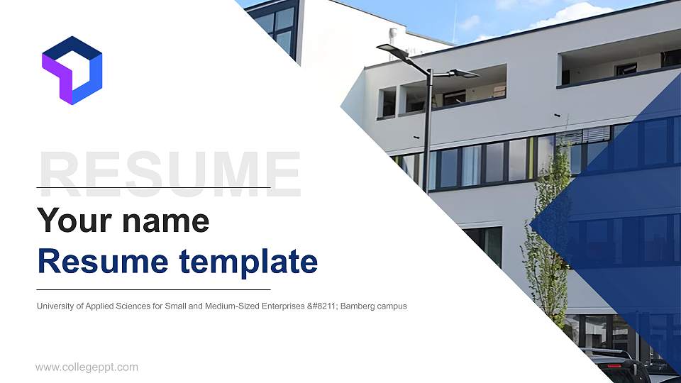 University of Applied Sciences for Small and Medium-Sized Enterprises – Bamberg campus Resume PPT Template16:9 ratio PPT effect preview image