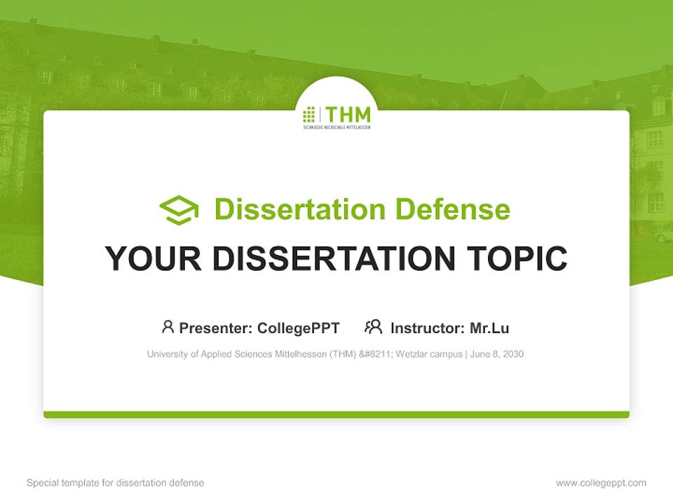 University of Applied Sciences Mittelhessen (THM) – Wetzlar campus Graduation Thesis Defense PPT Template4:3 ratio PPT effect preview image7