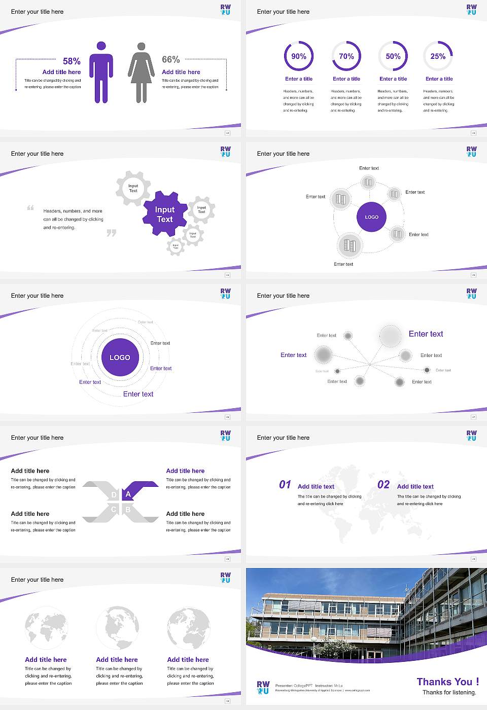 Ravensburg-Weingarten University of Applied Sciences Course/Courseware Creation PPT Template16:9 ratio PPT effect preview image4