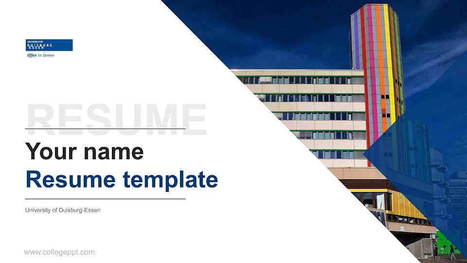 University of Duisburg-Essen Resume PPT Template16:9 ratio PPT effect preview image