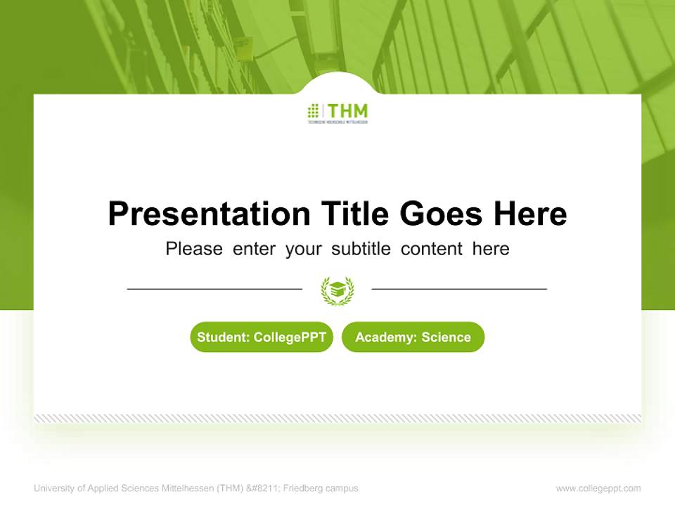 University of Applied Sciences Mittelhessen (THM) – Friedberg campus National Scholarship Defense PPT Template4:3 ratio PPT effect preview image4