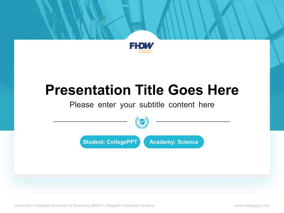 University of Applied Sciences for Business – Bergisch Gladbach campus National Scholarship Defense PPT Template4:3 ratio PPT effect preview image4