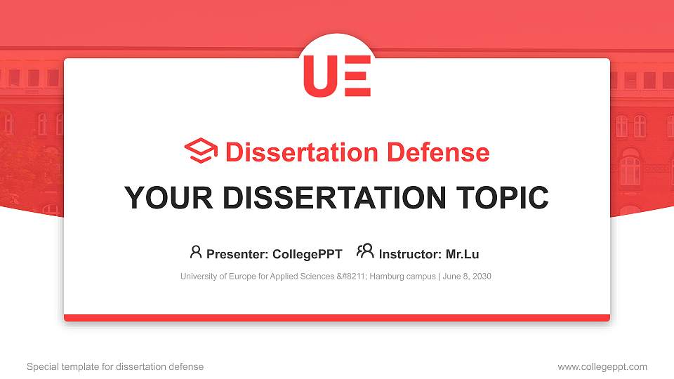 University of Europe for Applied Sciences – Hamburg campus Graduation Thesis Defense PPT Template16:9 ratio PPT effect preview image