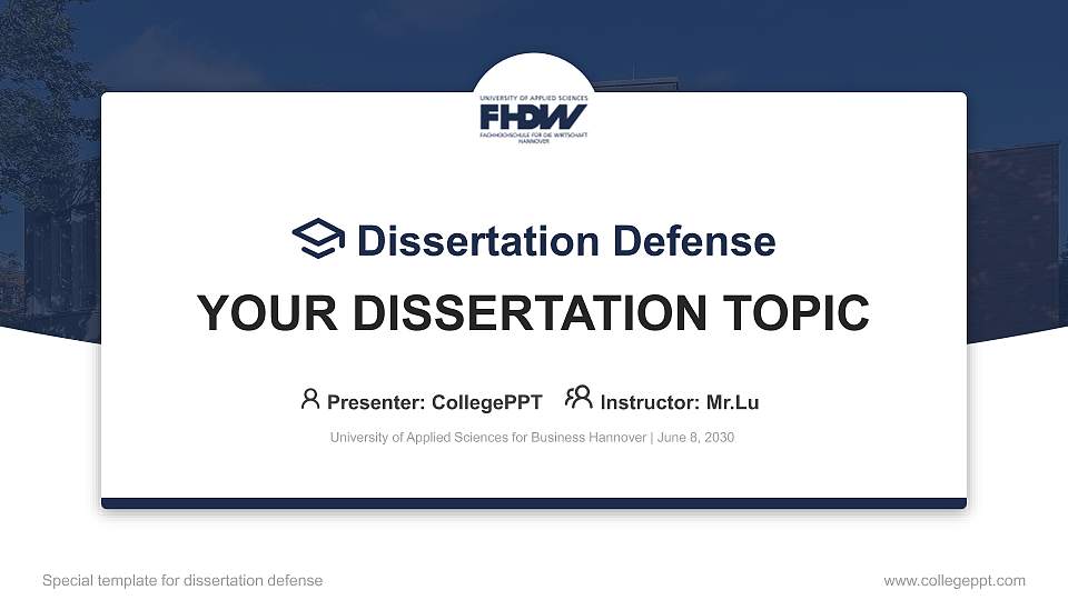 University of Applied Sciences for Business Hannover Graduation Thesis Defense PPT Template16:9 ratio PPT effect preview image