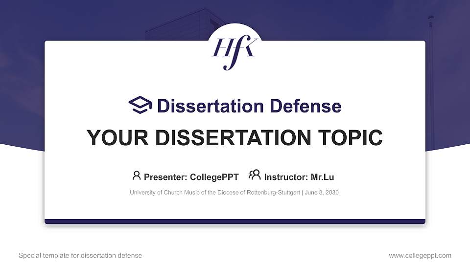 University of Church Music of the Diocese of Rottenburg-Stuttgart Graduation Thesis Defense PPT Template16:9 ratio PPT effect preview image