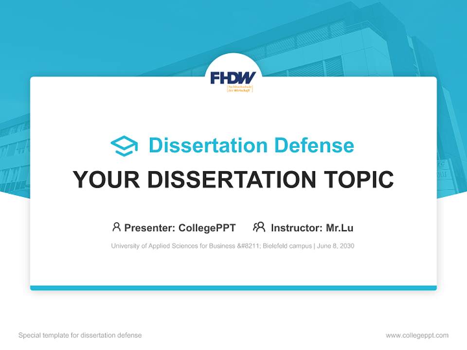 University of Applied Sciences for Business – Bielefeld campus Graduation Thesis Defense PPT Template4:3 ratio PPT effect preview image7